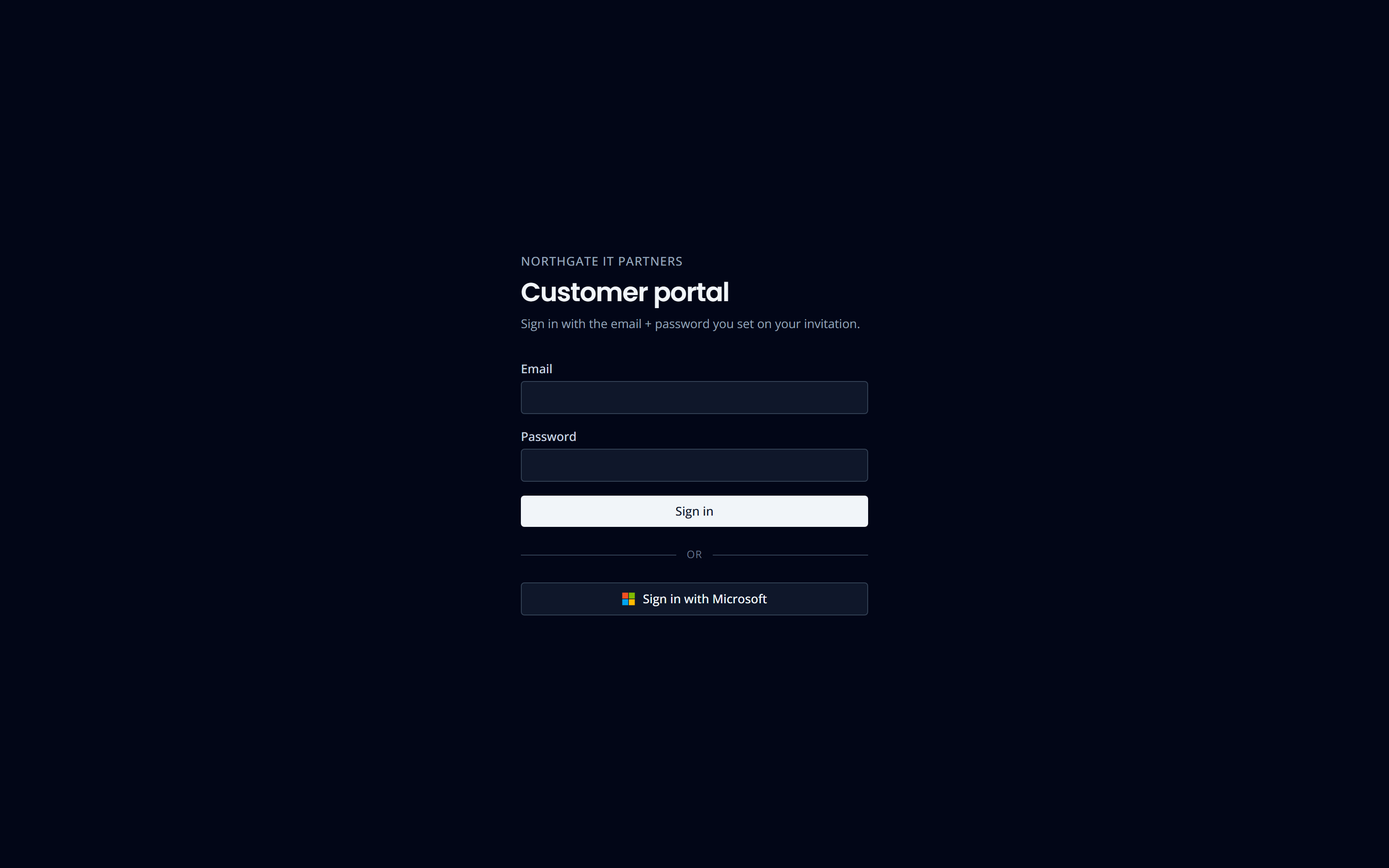 The client portal sign-in page carrying the MSP’s own name and branding.